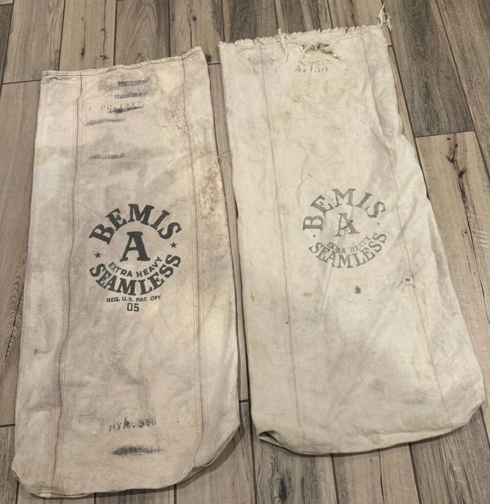 Bemis A Extra Heavy Seamless Vintage Cotton Sack Lot 2 41x18
